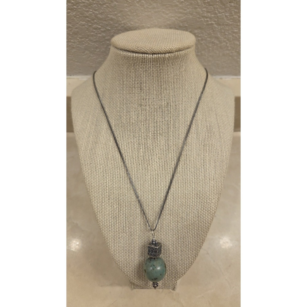 Vintage Sterling & African Turquoise Necklace Snake Braid Sterling Chain‎ 24"